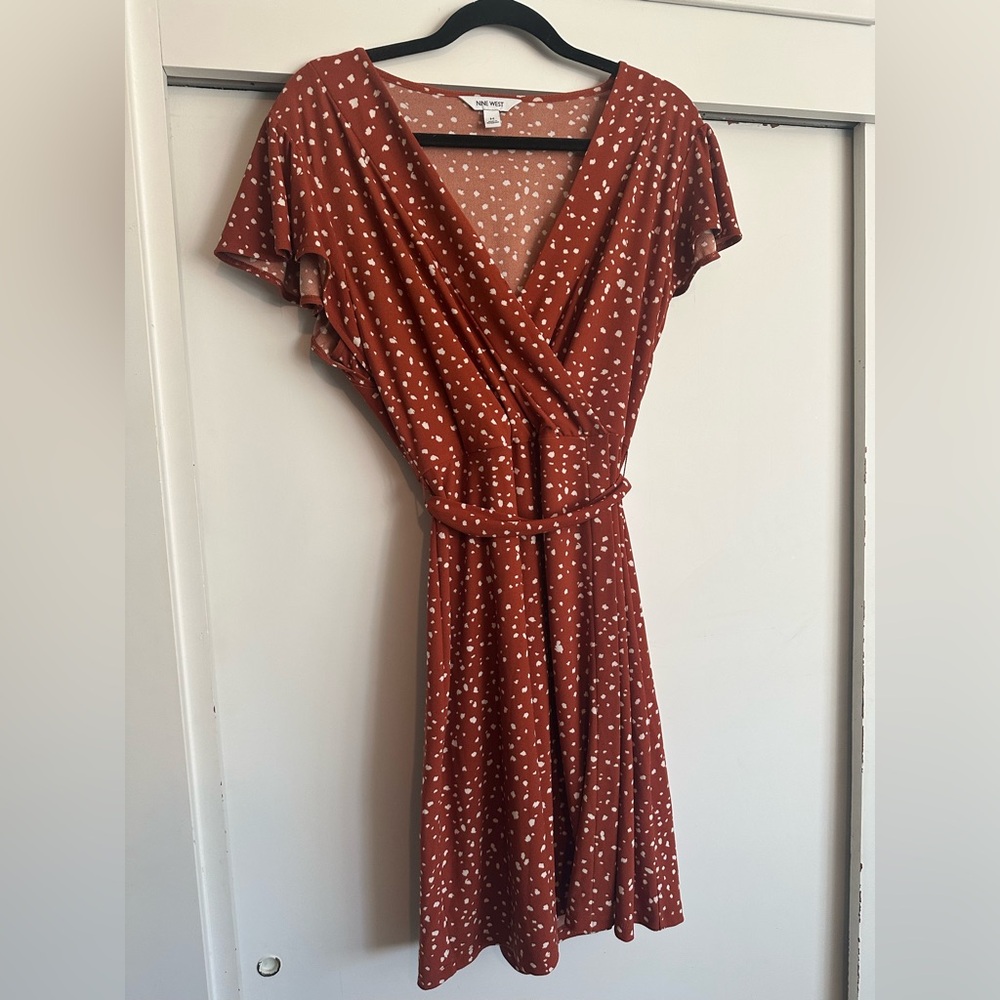 Nine West Terracotta Polka Dot Midi Dress